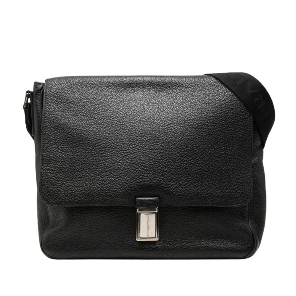 Prada Triangle Logo Plate Crossbody Shoulder Bag, Black Leather, Women's PRADA